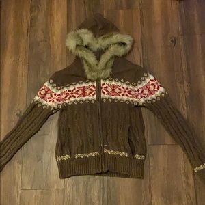 Aeropostale zip-up jacket. Faux fur trim on hood.